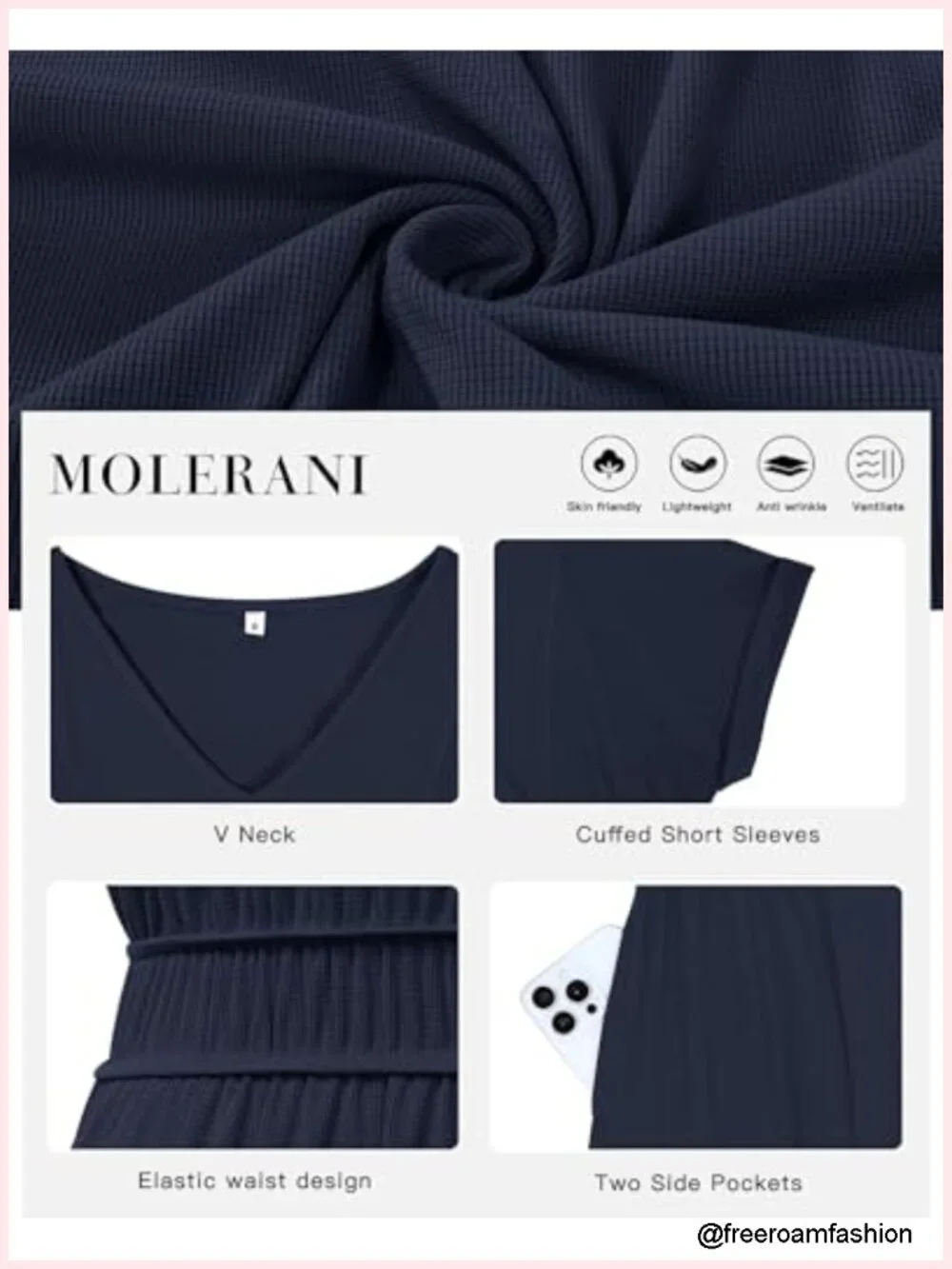 Women's Casual Midi Dress V Neck Short Sleeve Waffle Knit A Line Flowy with